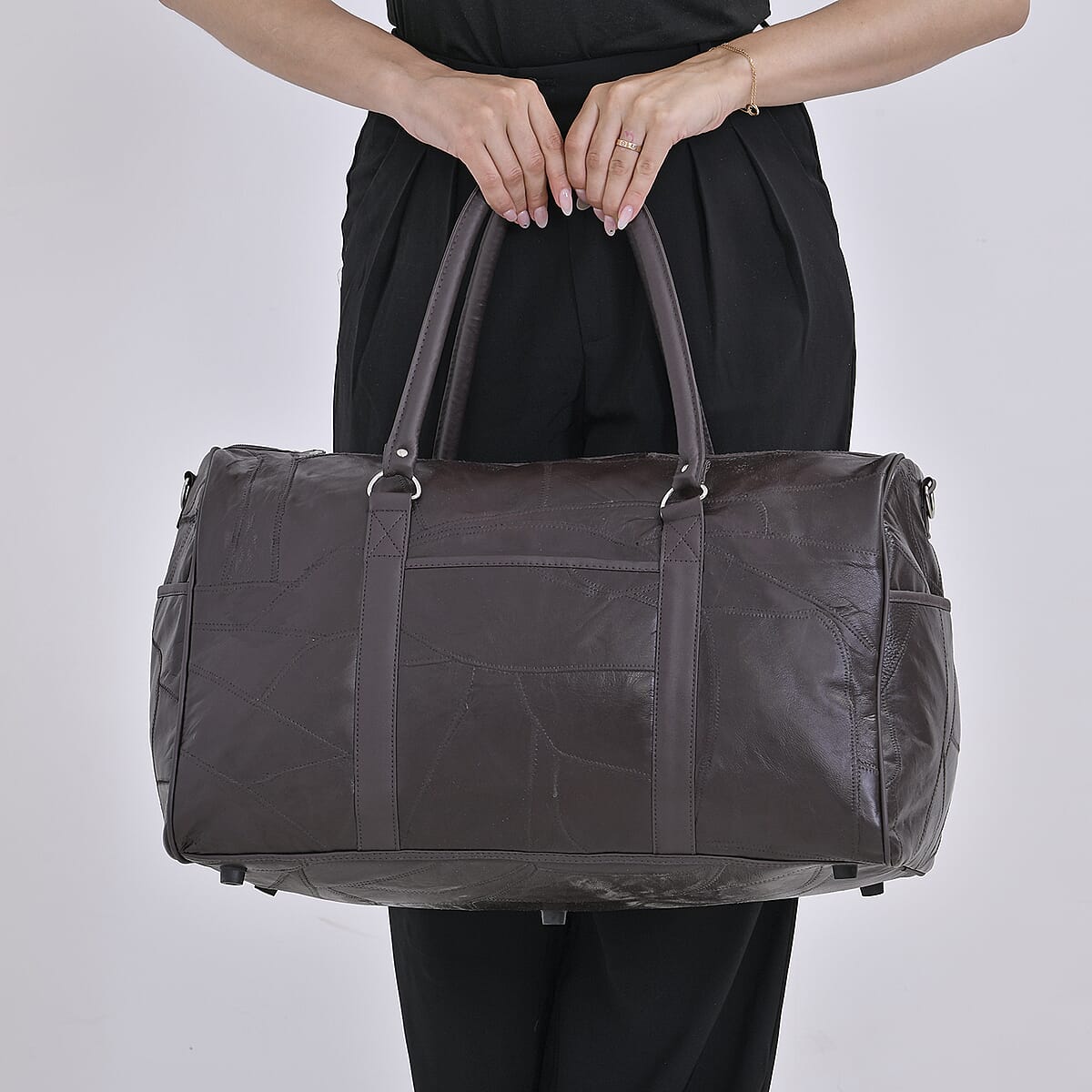 Dark Brown Sheep Leather Travel Bag with 54.7inch Long Strap image number 2
