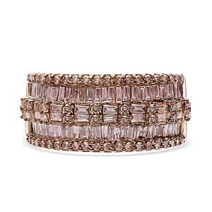 Natural Champagne Diamond Ring in Vermeil Rose Gold Over Sterling Silver (Size 10.0) 1.00 ctw