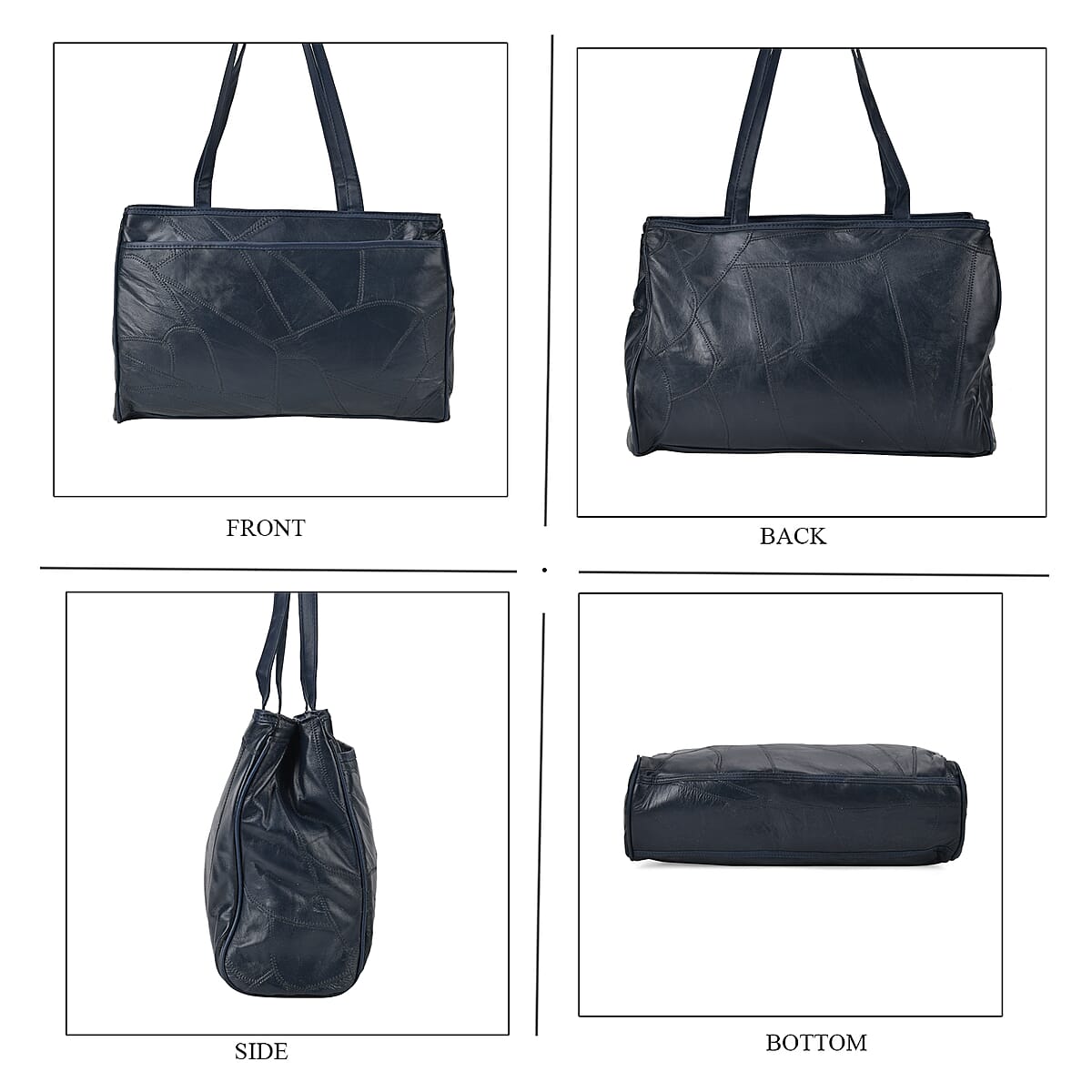 Navy Sheep Leather Tote Bag with Handle Drop 13 image number 3