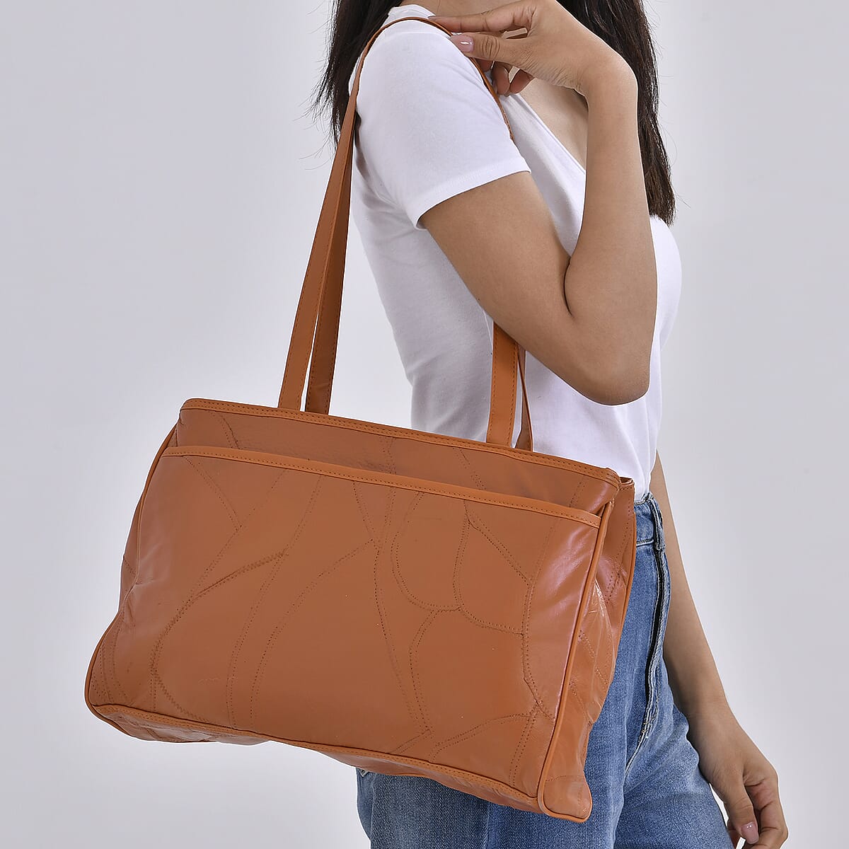 Tan Sheep Leather Tote Bag with Handle Drop 13 image number 1