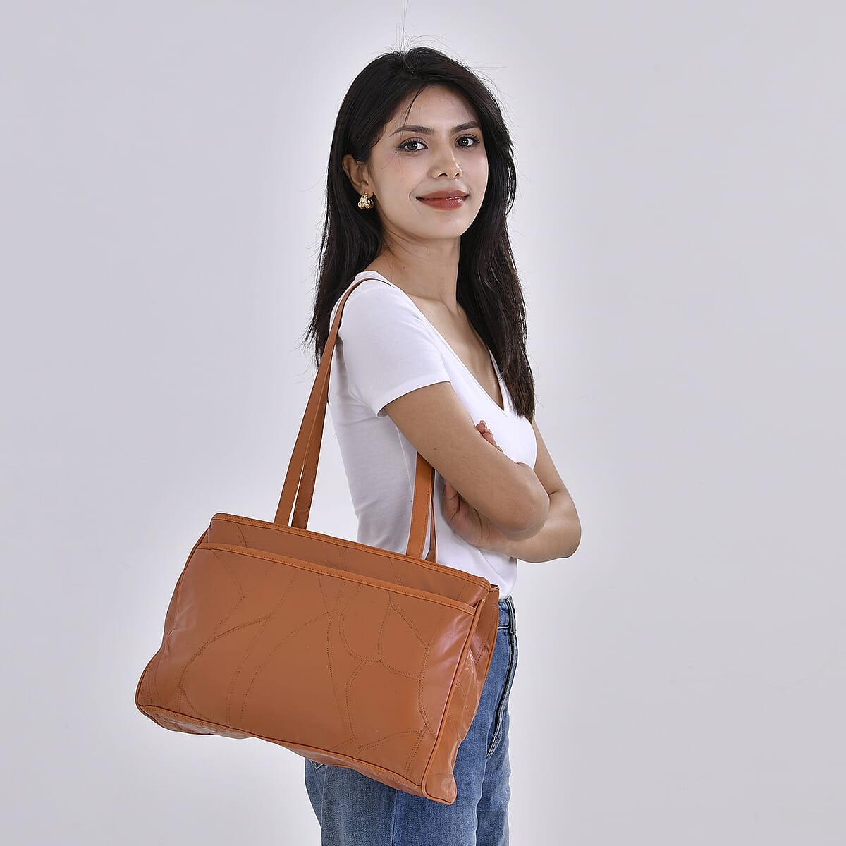 Tan Sheep Leather Tote Bag with Handle Drop 13 image number 2