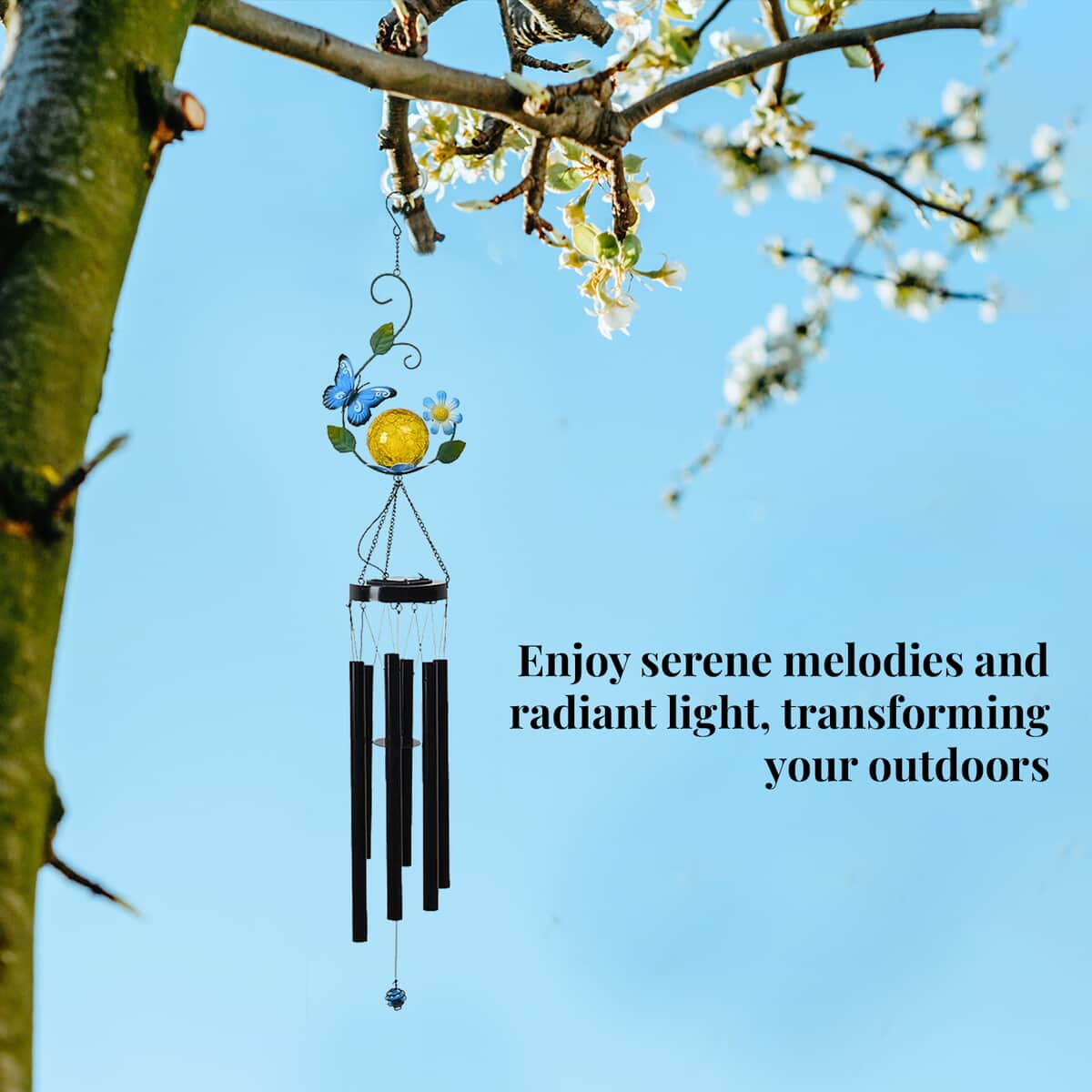 Outdoor Colorful Butterfly Solar Wind Chime with 1 Bright LED image number 1