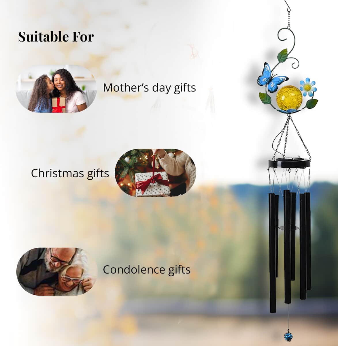 Outdoor Colorful Butterfly Solar Wind Chime with 1 Bright LED image number 5