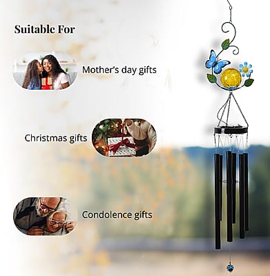 Outdoor Colorful Butterfly Solar Wind Chime with 1 Bright LED