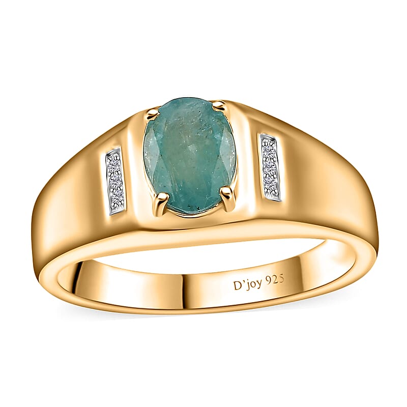 Premium Grandidierite and White Zircon Men's Ring in Vermeil Yellow Gold Over Sterling Silver (Size 10.0) 1.30 ctw
