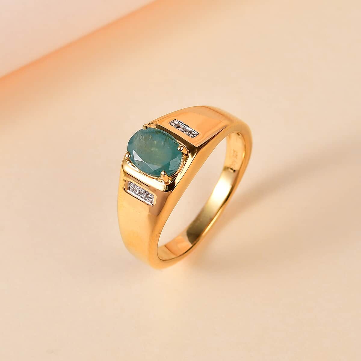Premium Grandidierite and White Zircon Men's Ring in Vermeil Yellow Gold Over Sterling Silver 1.30 ctw image number 1