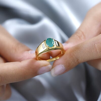 Premium Grandidierite and White Zircon Men's Ring in Vermeil Yellow Gold Over Sterling Silver (Size 10.0) 1.30 ctw