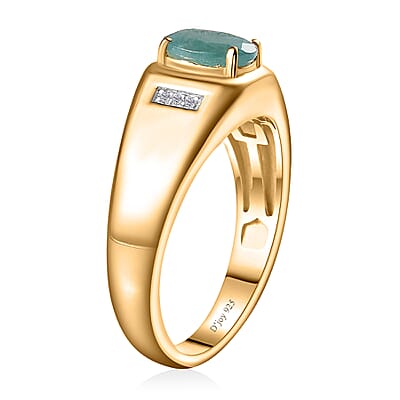 Premium Grandidierite and White Zircon Men's Ring in Vermeil Yellow Gold Over Sterling Silver (Size 10.0) 1.30 ctw