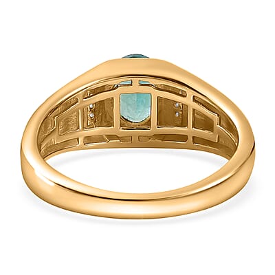 Premium Grandidierite and White Zircon Men's Ring in Vermeil Yellow Gold Over Sterling Silver (Size 10.0) 1.30 ctw