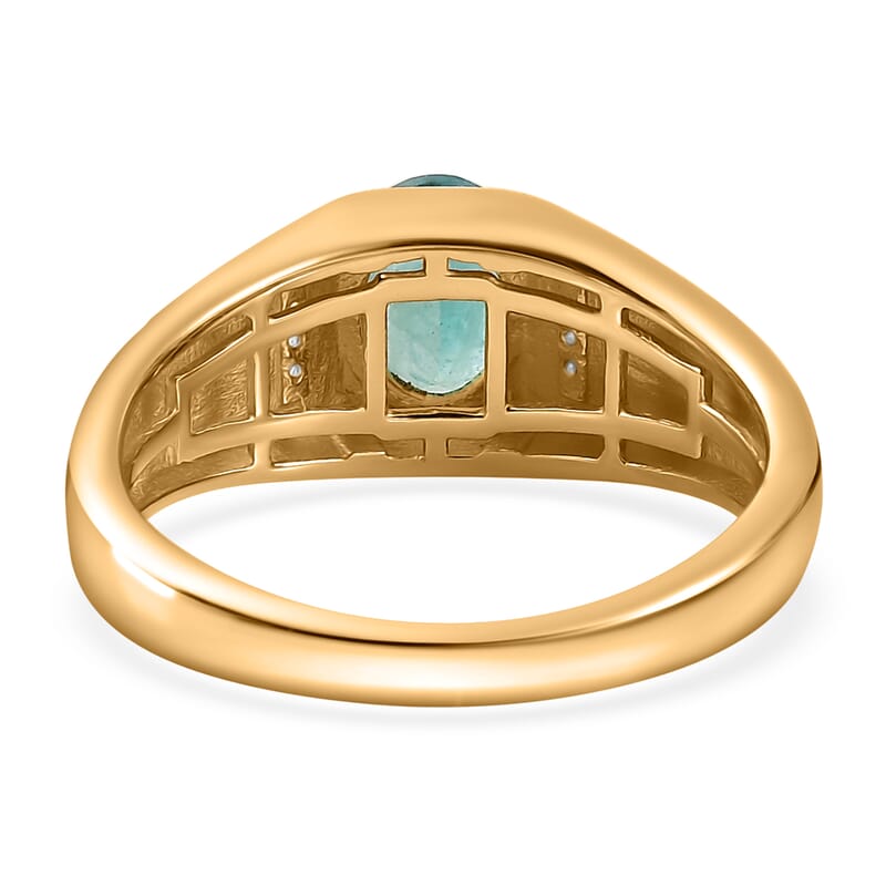 Premium Grandidierite and White Zircon Men's Ring in Vermeil Yellow Gold Over Sterling Silver (Size 10.0) 1.30 ctw