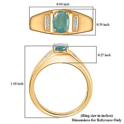 Premium Grandidierite and White Zircon Men's Ring in Vermeil Yellow Gold Over Sterling Silver (Size 10.0) 1.30 ctw