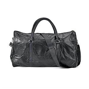 Black Sheep Leather Travel Bag with Handle Drop 8.7 Inches and Long Shoulder Strap 54.7 Inches