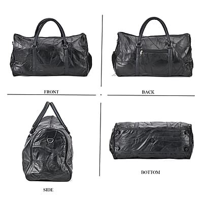 Black Sheep Leather Travel Bag with Handle Drop 8.7 Inches and Long Shoulder Strap 54.7 Inches