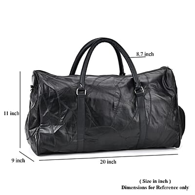 Black Sheep Leather Travel Bag with Handle Drop 8.7 Inches and Long Shoulder Strap 54.7 Inches