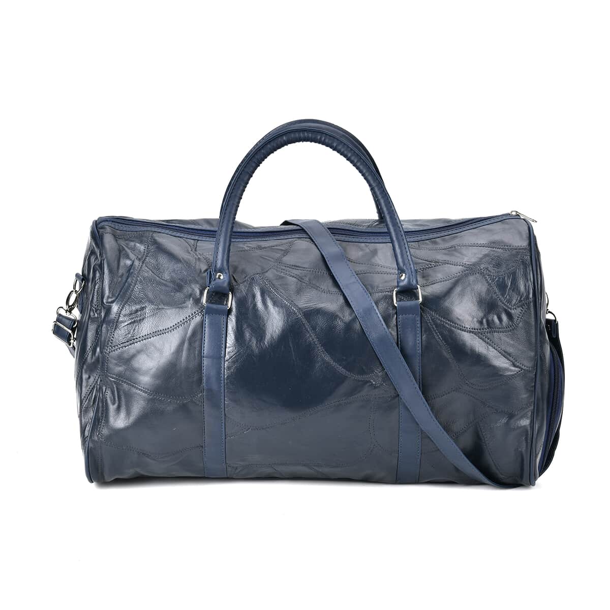 Navy Sheep Leather Travel Bag with Handle Drop 8.7 Inches and Long Shoulder Strap 54.7 Inches image number 0