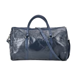 Navy Sheep Leather Travel Bag with Handle Drop 8.7 Inches and Long Shoulder Strap 54.7 Inches