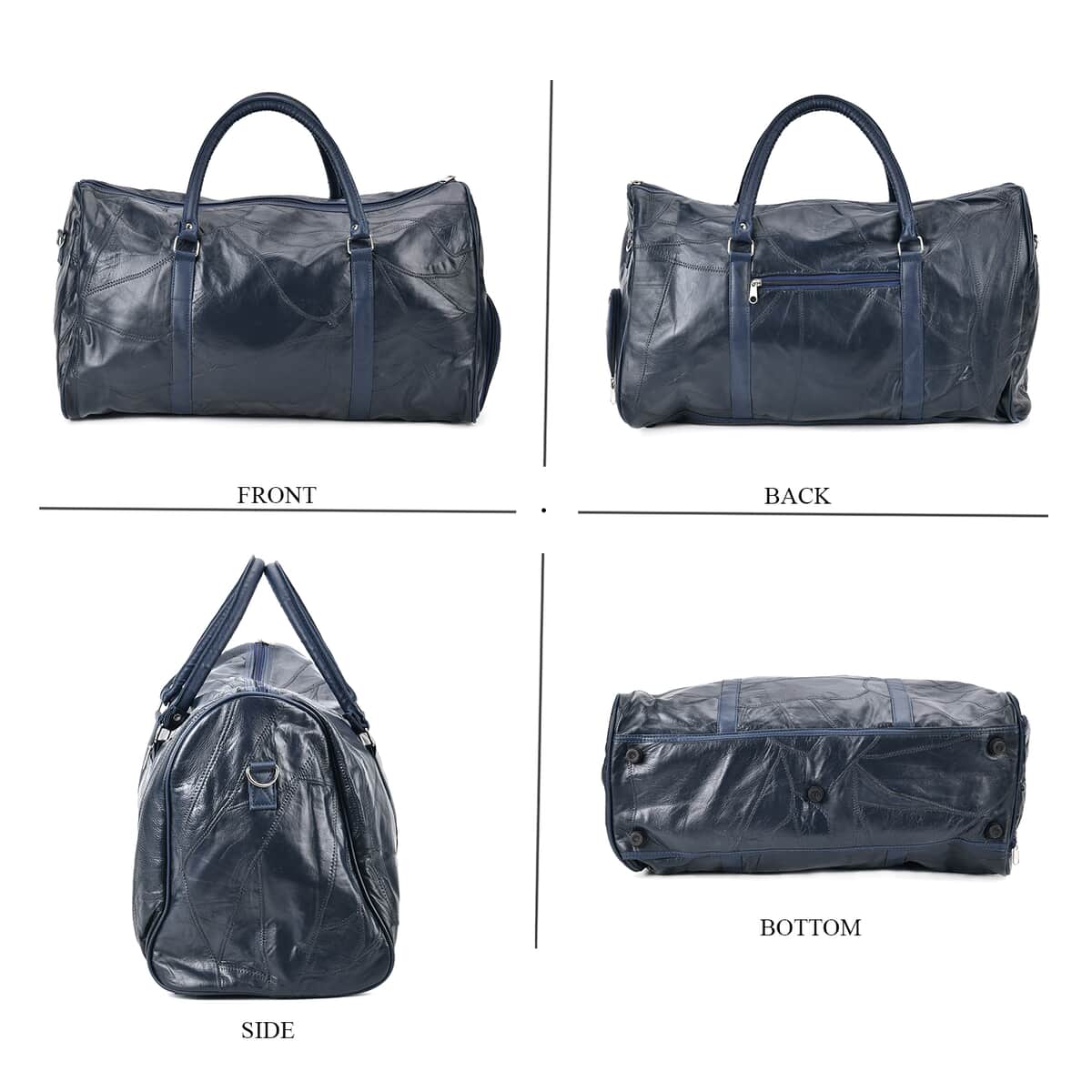 Navy Sheep Leather Travel Bag with Handle Drop 8.7 Inches and Long Shoulder Strap 54.7 Inches image number 3