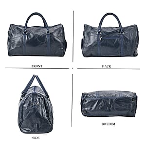 Navy Sheep Leather Travel Bag with Handle Drop 8.7 Inches and Long Shoulder Strap 54.7 Inches
