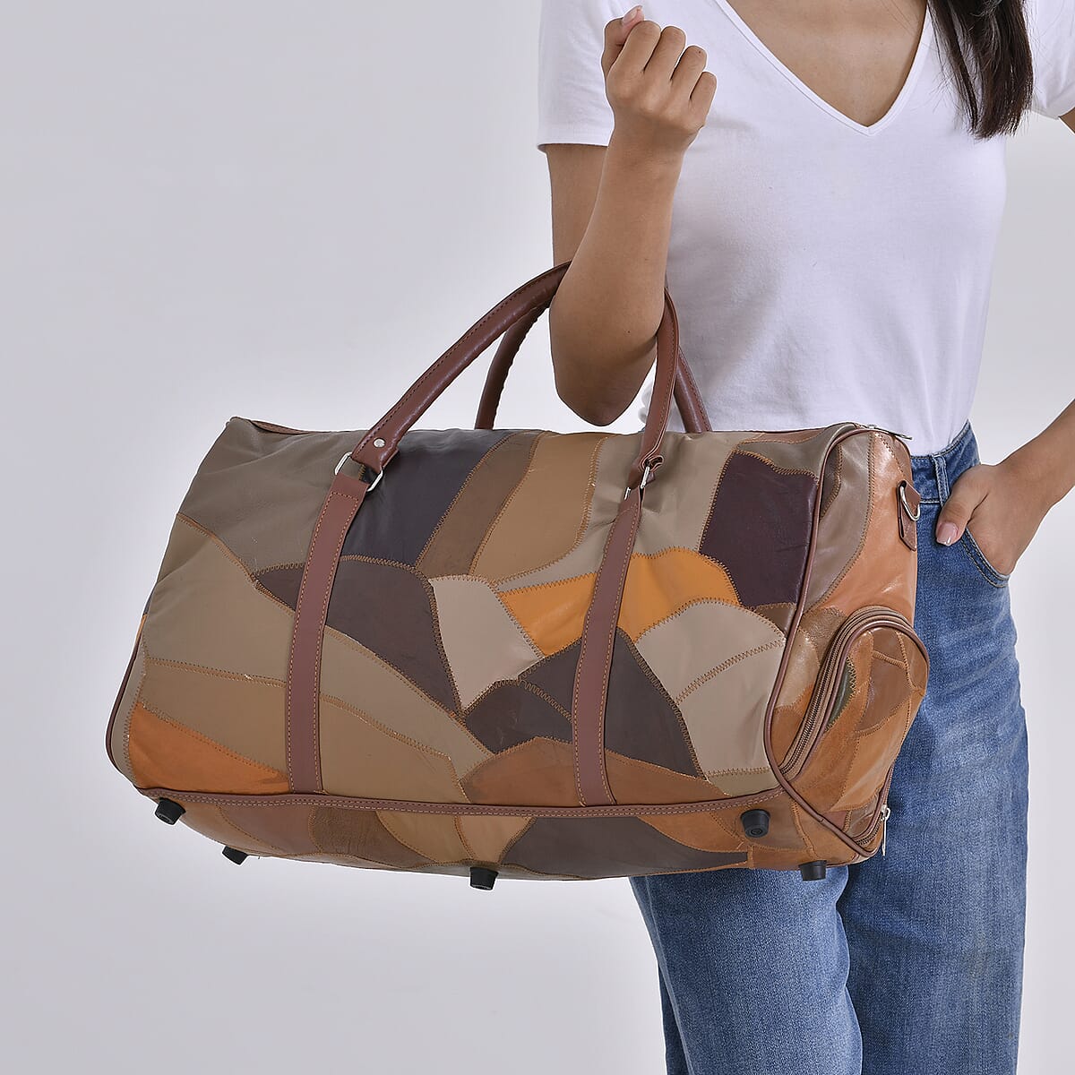 Multi Color Sheep Leather Travel Bag with Handle Drop 8.7 Inches and Long Shoulder Strap 54.7 Inches image number 2