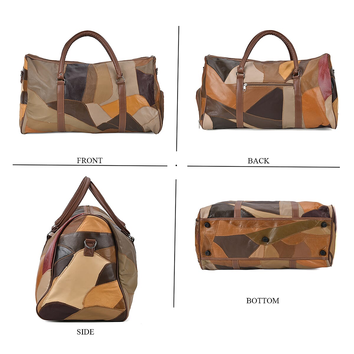 Multi Color Sheep Leather Travel Bag with Handle Drop 8.7 Inches and Long Shoulder Strap 54.7 Inches image number 3