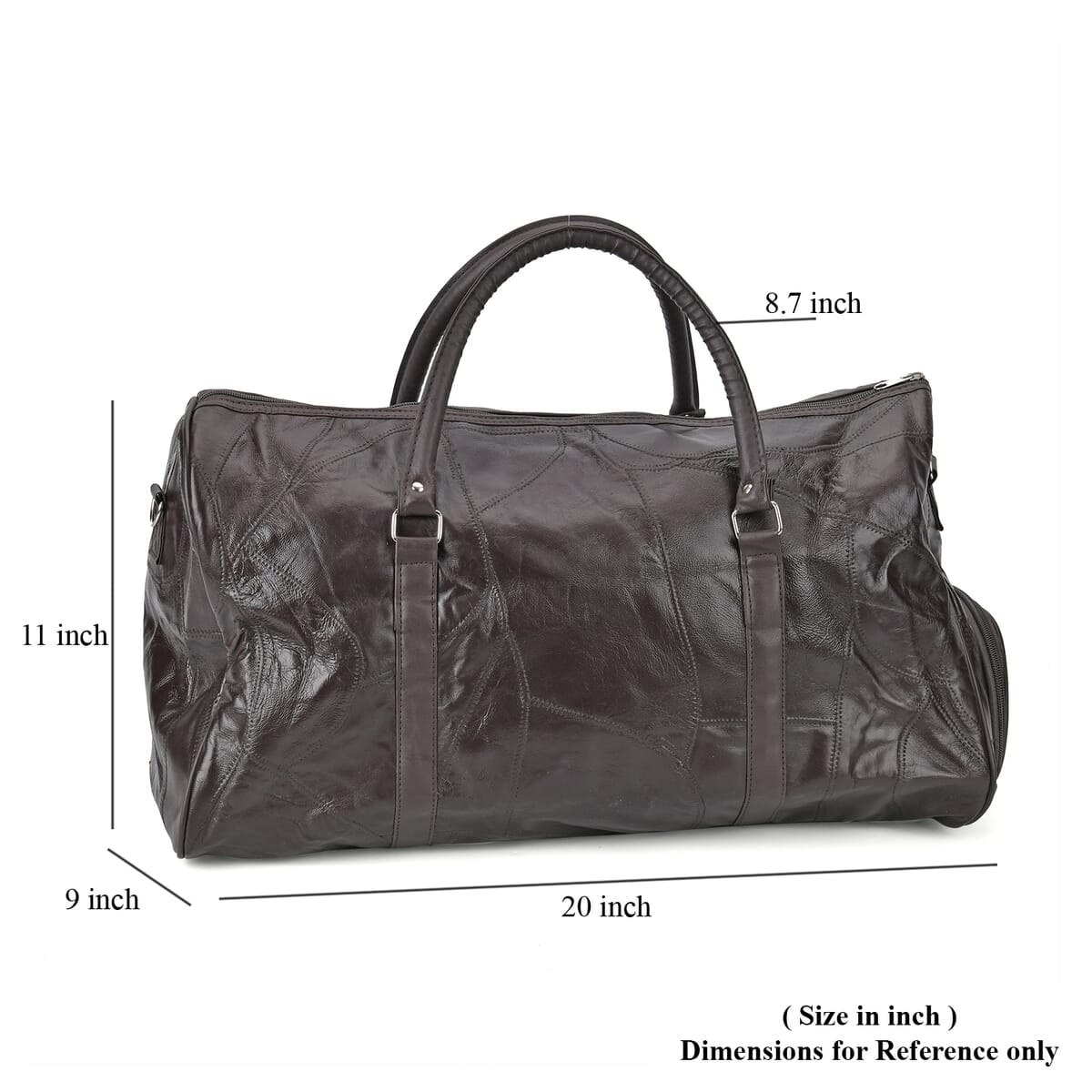 Dark Brown Sheep Leather Travel Bag with Handle Drop 8.7 Inches and Long Shoulder Strap 54.7 Inches image number 6
