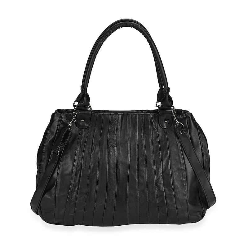Black Sheepskin Leather Crossbody Bag with Shoulder Strap