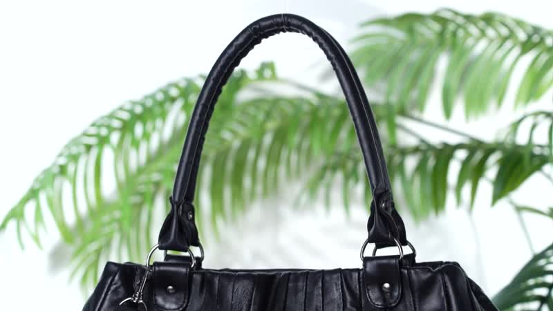 Black Sheepskin Leather Crossbody Bag (15.7"x3.95"x12") with Shoulder Strap