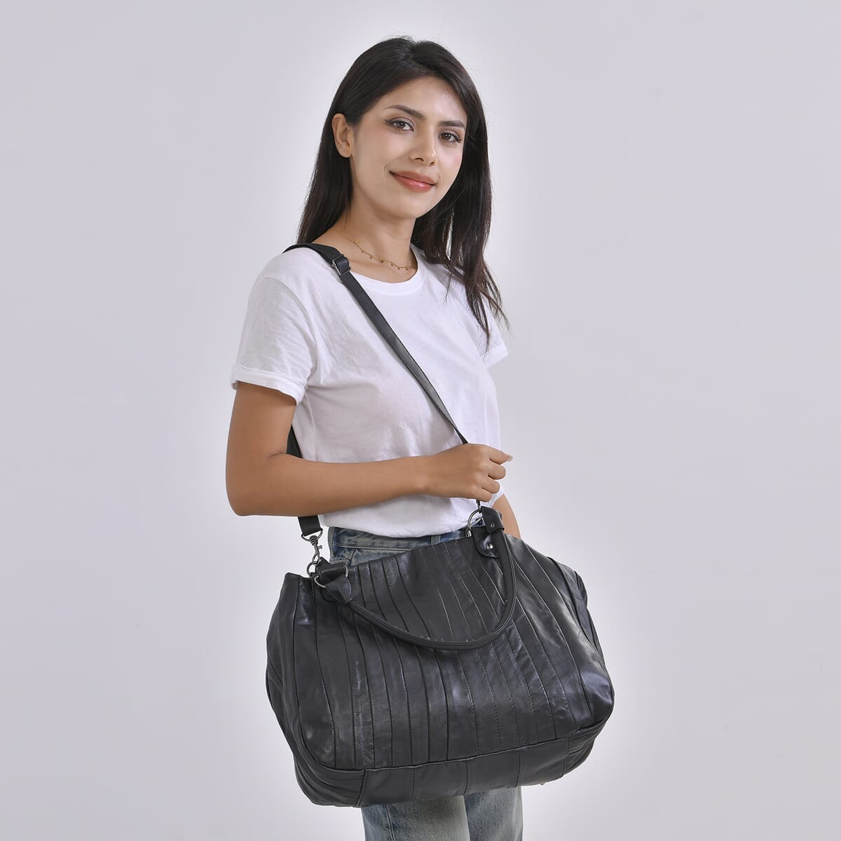 Black Sheepskin Leather Crossbody Bag with Shoulder Strap image number 1