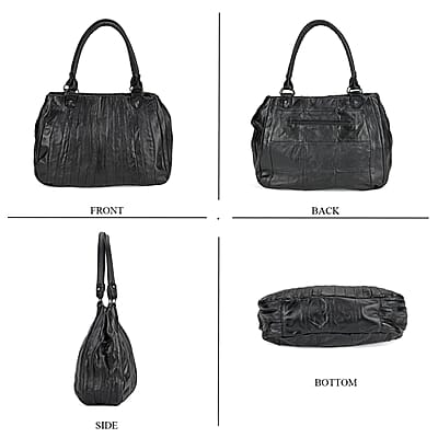 Black Sheepskin Leather Crossbody Bag with Shoulder Strap
