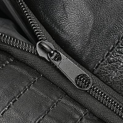 Black Sheepskin Leather Crossbody Bag with Shoulder Strap