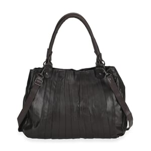 Dark Brown Sheepskin Leather Crossbody Bag with Shoulder Strap
