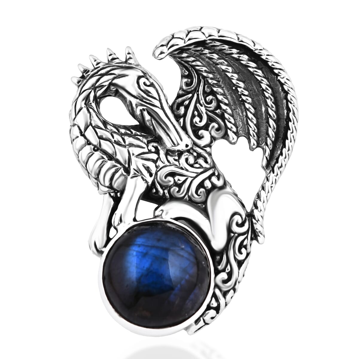 Bali Legacy Malagasy Labradorite 7.30 ctw Dragon Pendant in Sterling Silver  image number 0