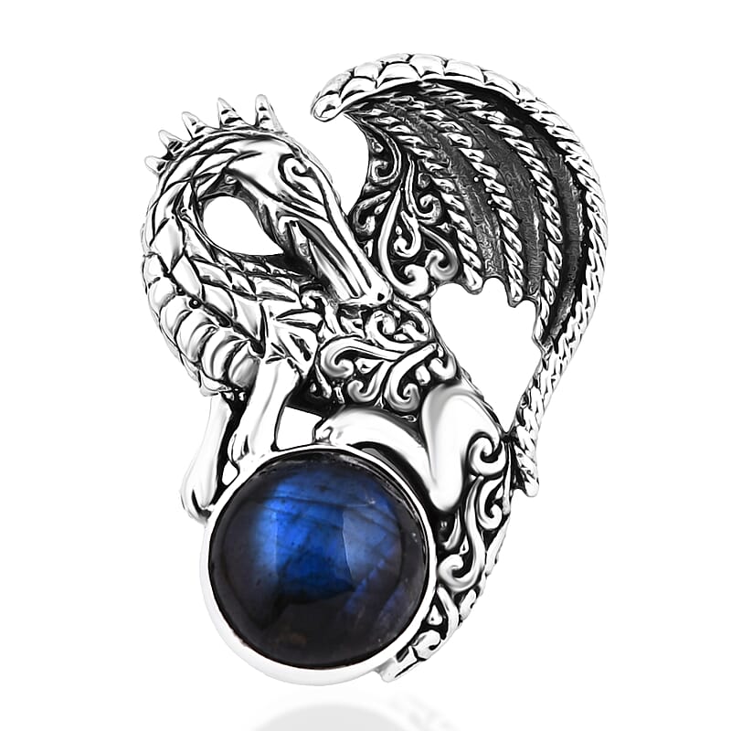 Bali Legacy Malagasy Labradorite 7.30 ctw Dragon Pendant without Chain in Sterling Silver 