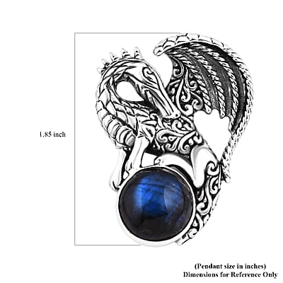 Bali Legacy Malagasy Labradorite 7.30 ctw Dragon Pendant without Chain in Sterling Silver 