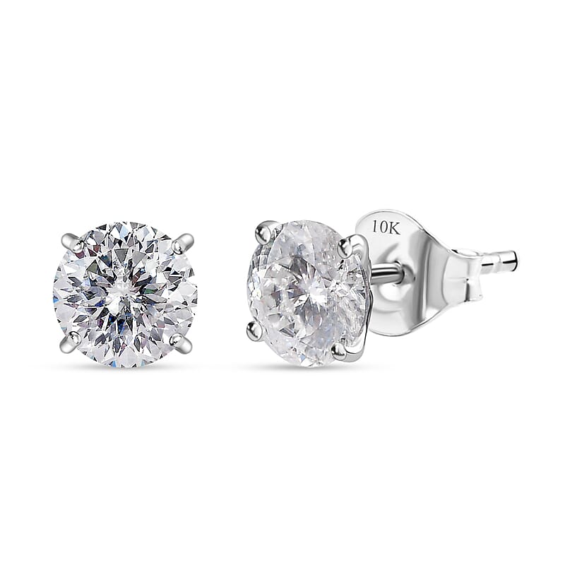 Luxoro 10K White Gold 120 Facets Moissanite Solitaire Earrings 2.00 ctw