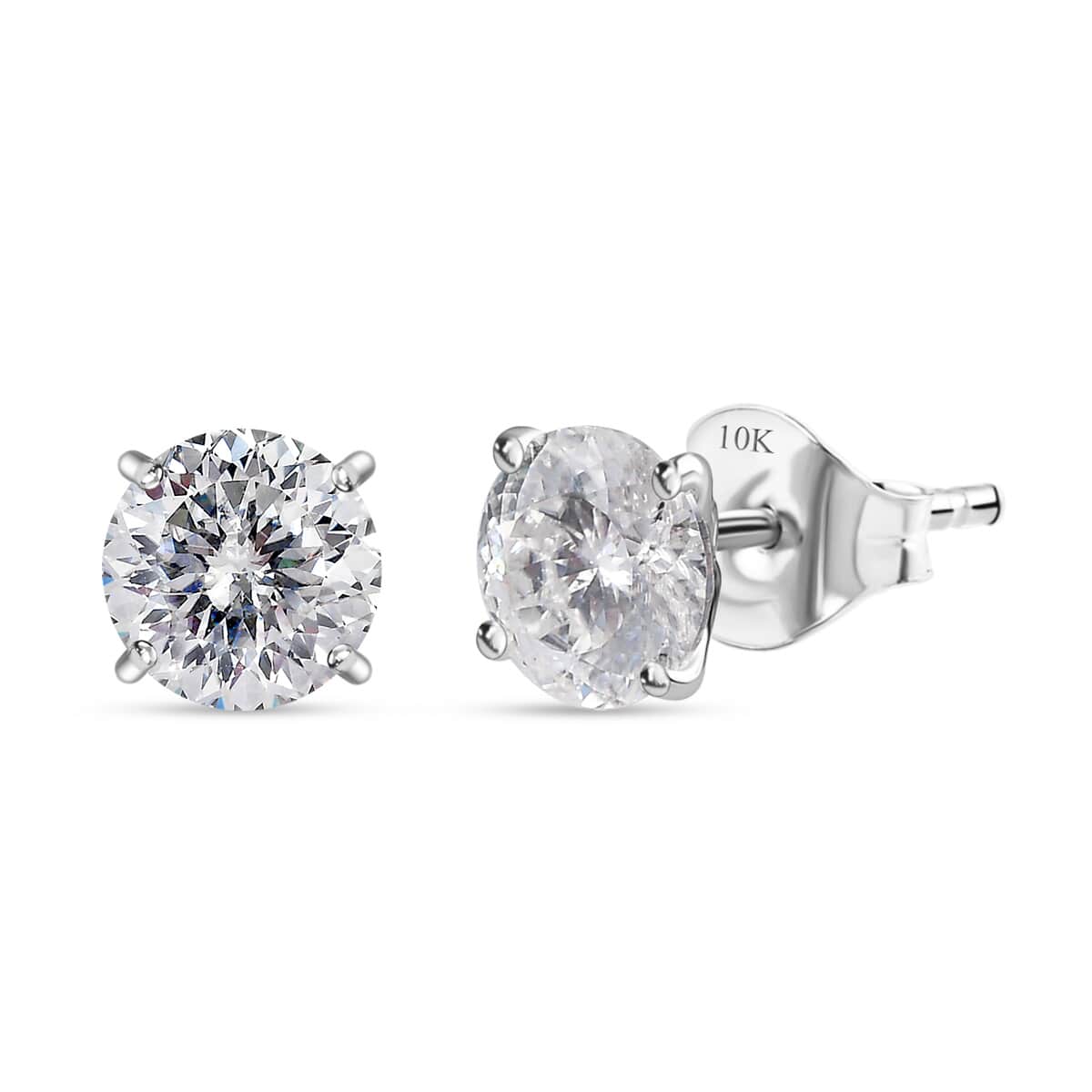 Luxoro 10K White Gold 120 Facets Moissanite Solitaire Earrings 2.00 ctw image number 0