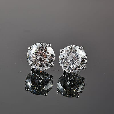 Luxoro 10K White Gold 120 Facets Moissanite Solitaire Earrings 2.00 ctw