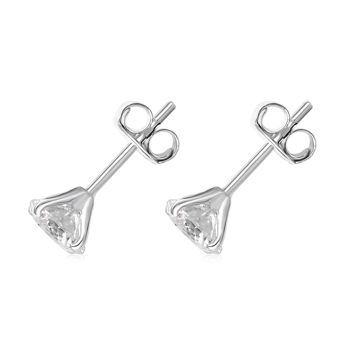 Luxoro 10K White Gold 120 Facets Moissanite Solitaire Earrings 2.00 ctw image number 3