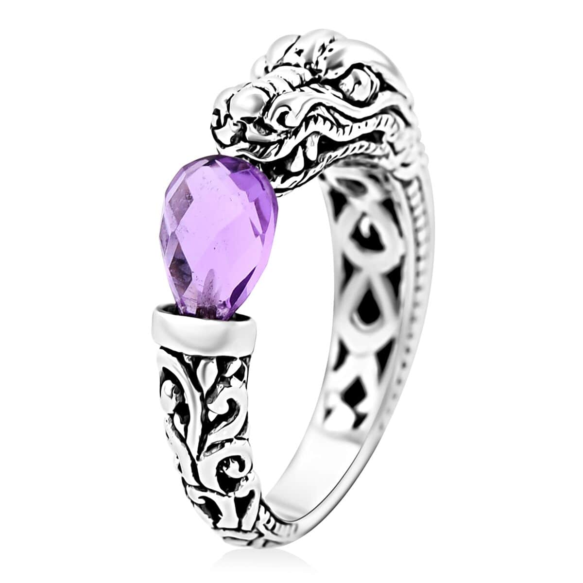 Bali Legacy Briolitte Cut African Amethyst 1.70 ctw Ring in Sterling Silver (Size 10.0)  image number 3