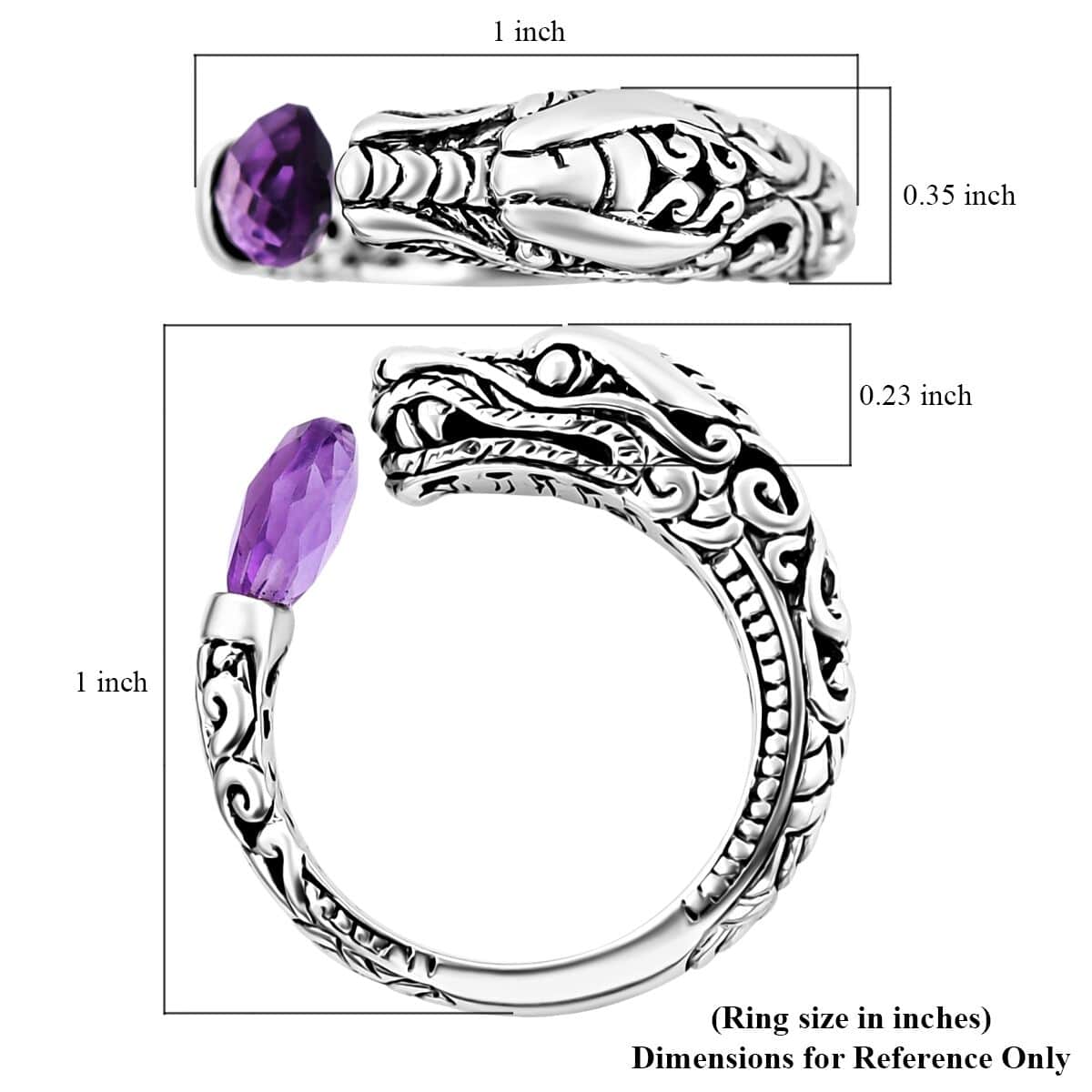 Bali Legacy Briolitte Cut African Amethyst 1.70 ctw Ring in Sterling Silver (Size 10.0)  image number 5