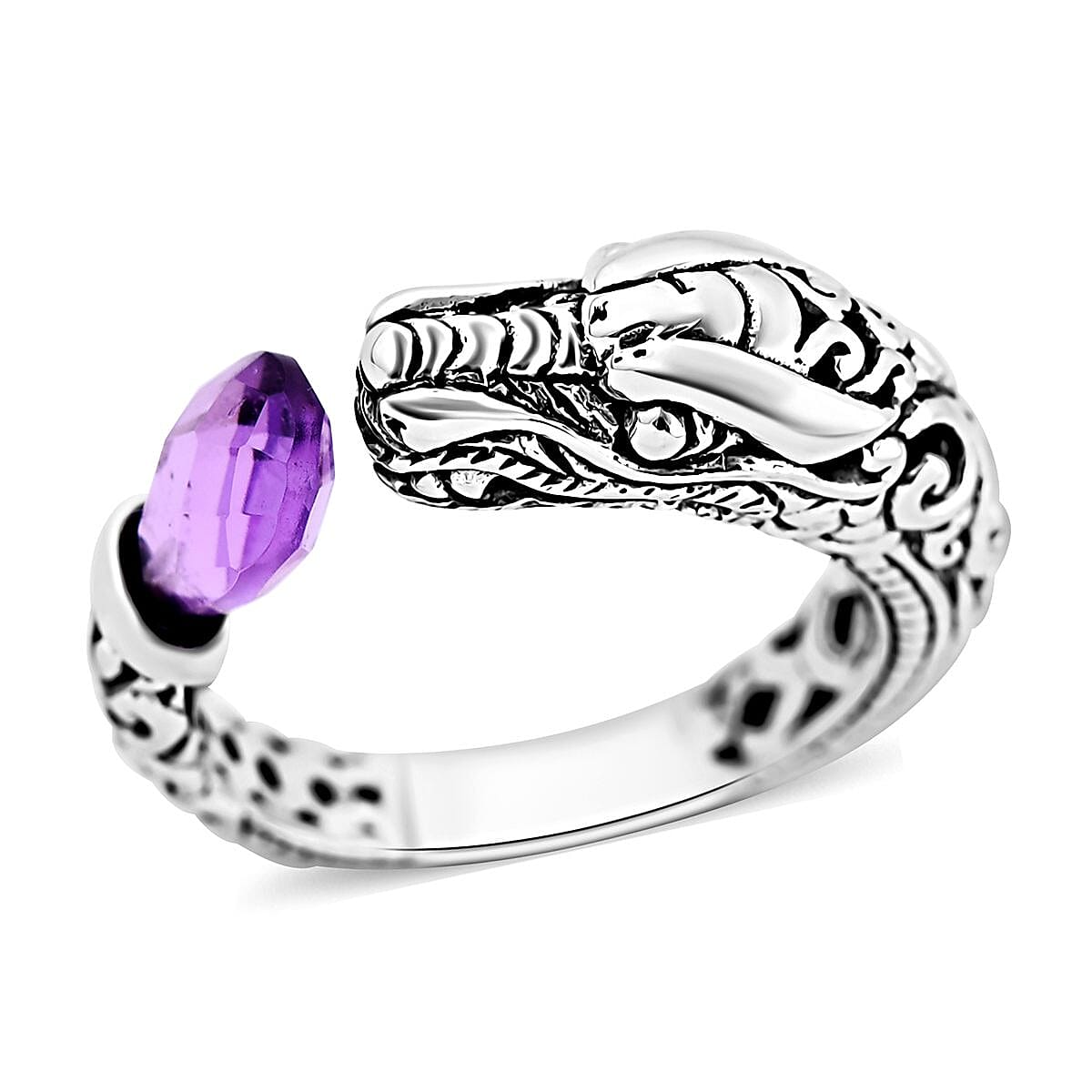 Bali Legacy Briolitte Cut African Amethyst 1.70 ctw Ring in Sterling Silver (Size 8.0)  image number 0