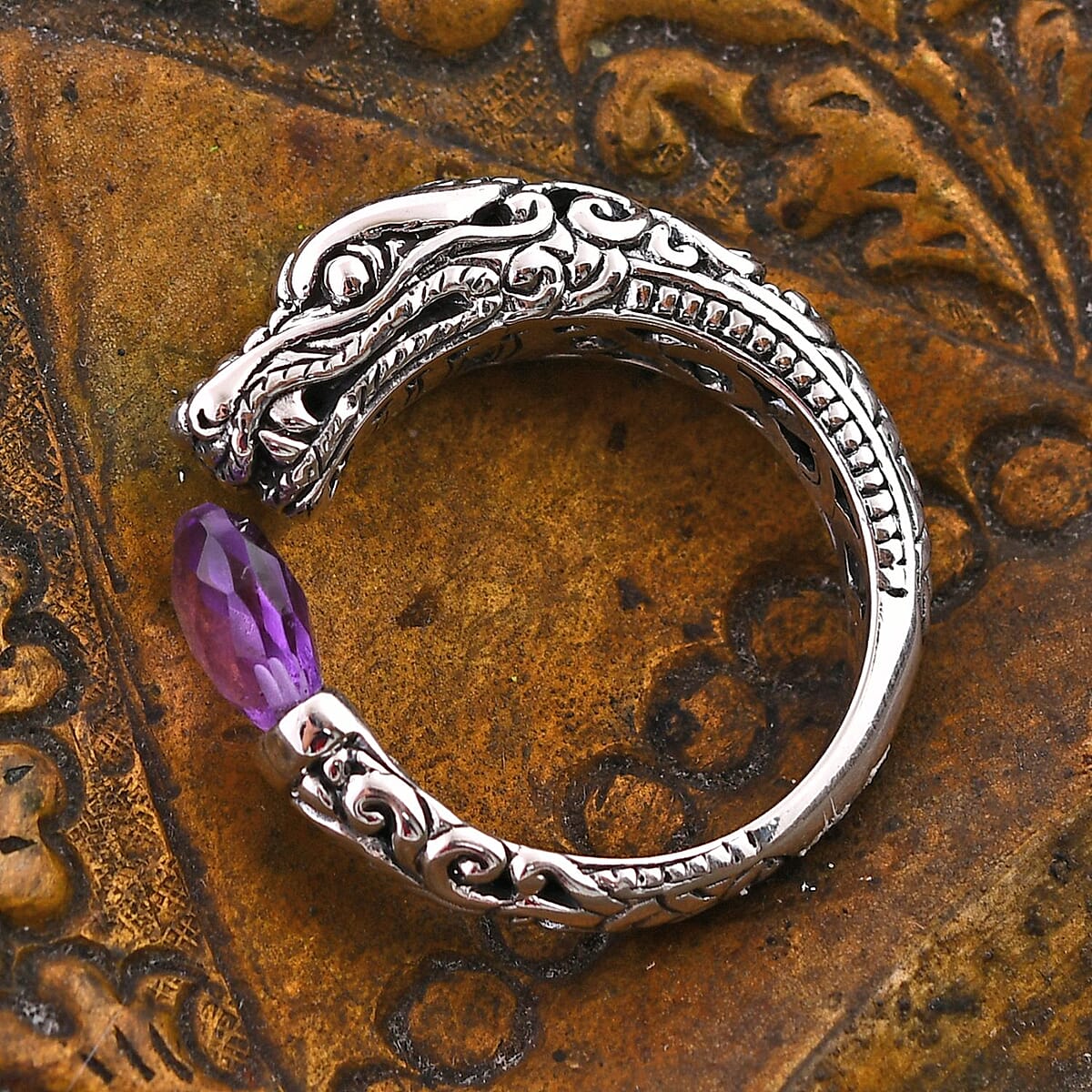 Bali Legacy Briolitte Cut African Amethyst 1.70 ctw Ring in Sterling Silver (Size 8.0)  image number 1