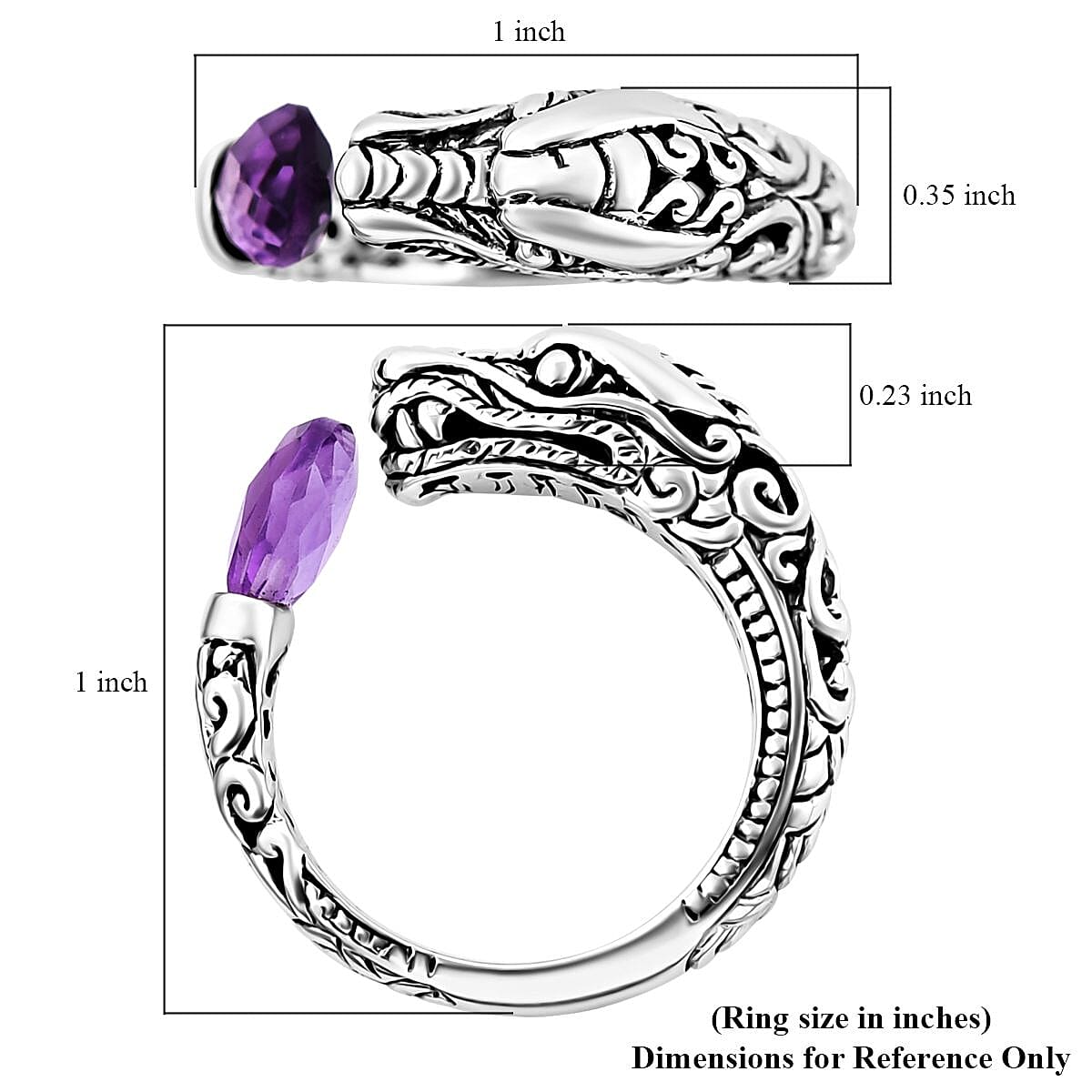 Bali Legacy Briolitte Cut African Amethyst 1.70 ctw Ring in Sterling Silver (Size 8.0)  image number 5