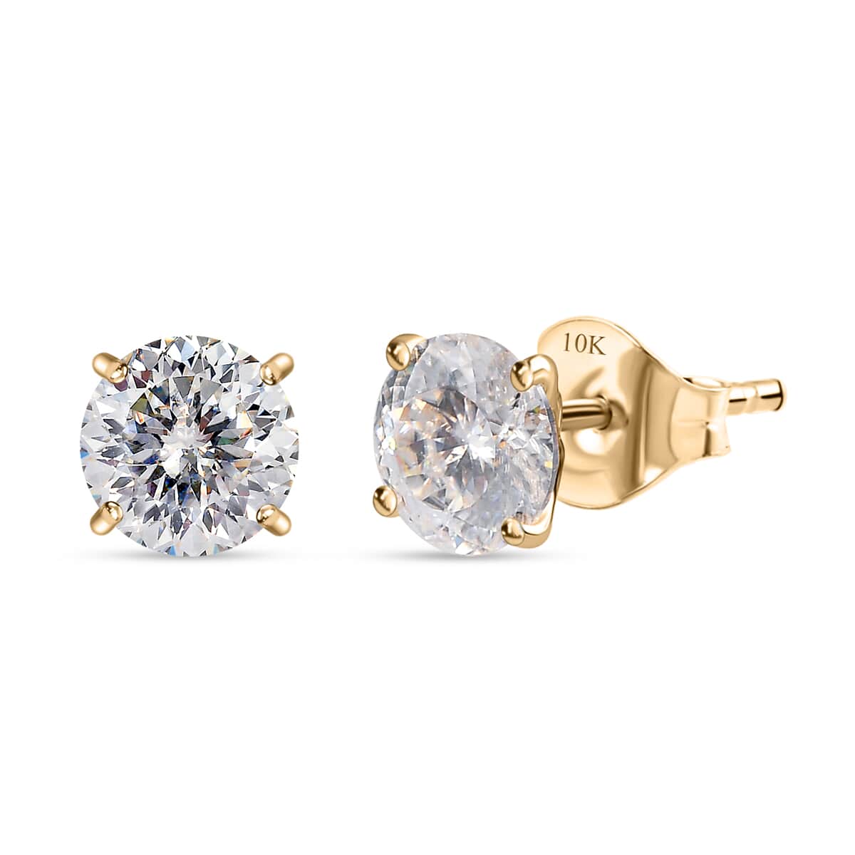 Luxoro 10K Yellow Gold 120 Facets Moissanite Solitaire Earrings 2.00 ctw image number 0