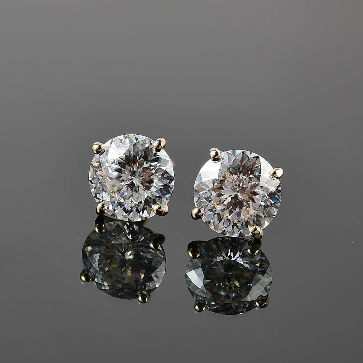 Luxoro 10K Yellow Gold 120 Facets Moissanite Solitaire Earrings 2.00 ctw image number 1