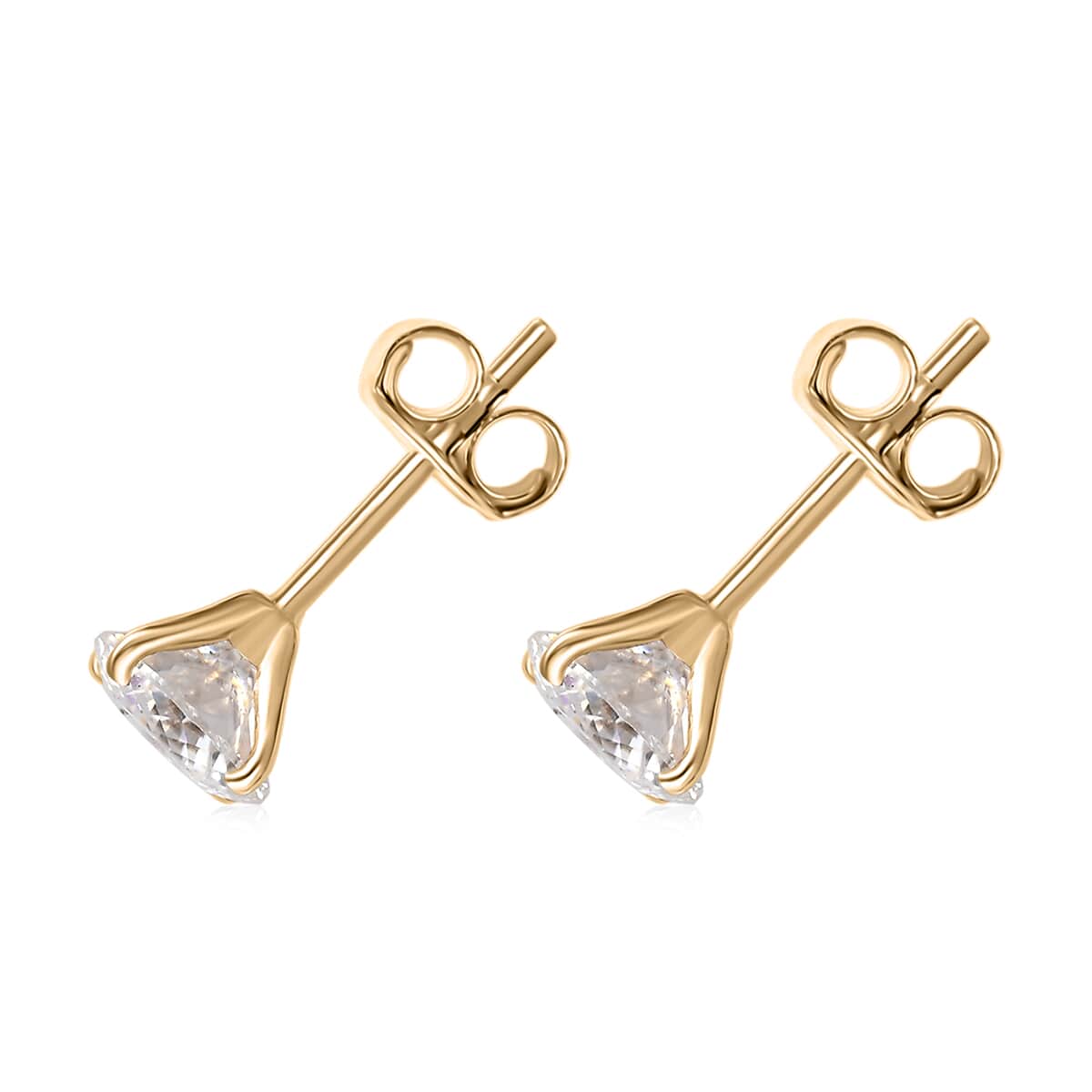 Luxoro 10K Yellow Gold 120 Facets Moissanite Solitaire Earrings 2.00 ctw image number 3