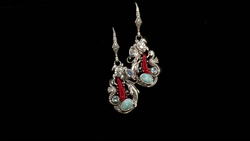 Bali Legacy Larimar and Multi Gemstone Seahorse and Starfish Pendant without Chain in Sterling Silver 8.00 ctw