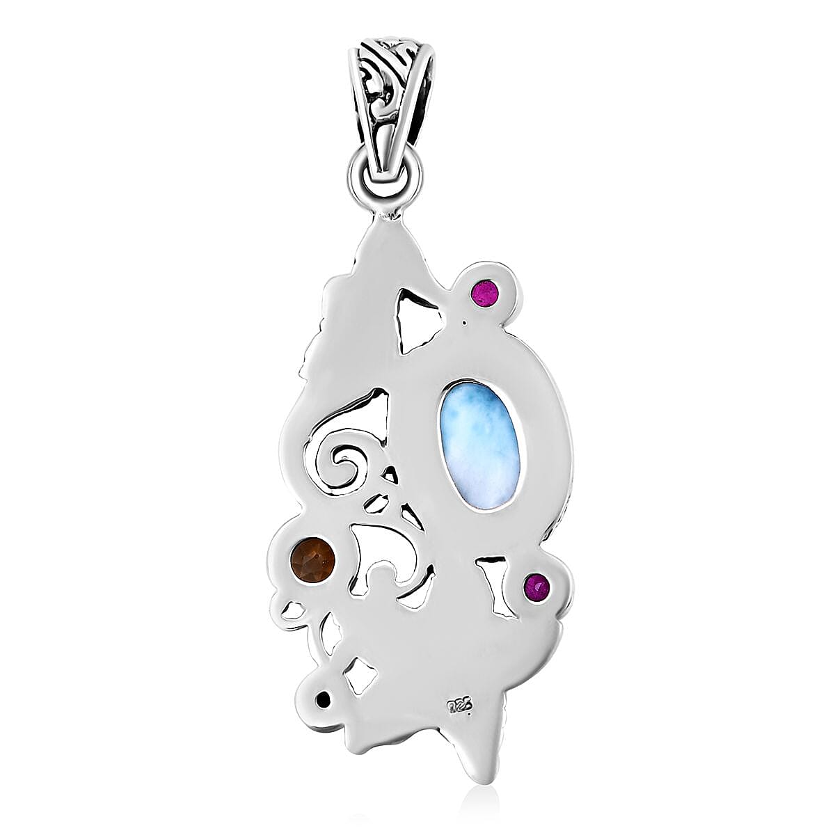 Bali Legacy Larimar and Multi Gemstone Seahorse and Starfish Pendant without Chain in Sterling Silver 8.00 ctw