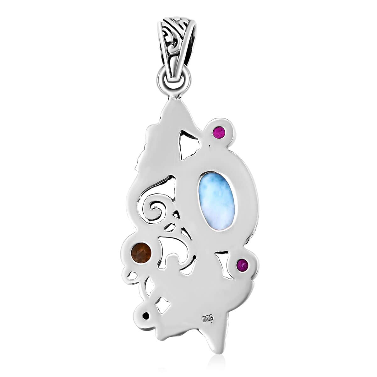 Bali Legacy Larimar and Multi Gemstone Seahorse and Starfish Pendant in Sterling Silver 8.00 ctw image number 4