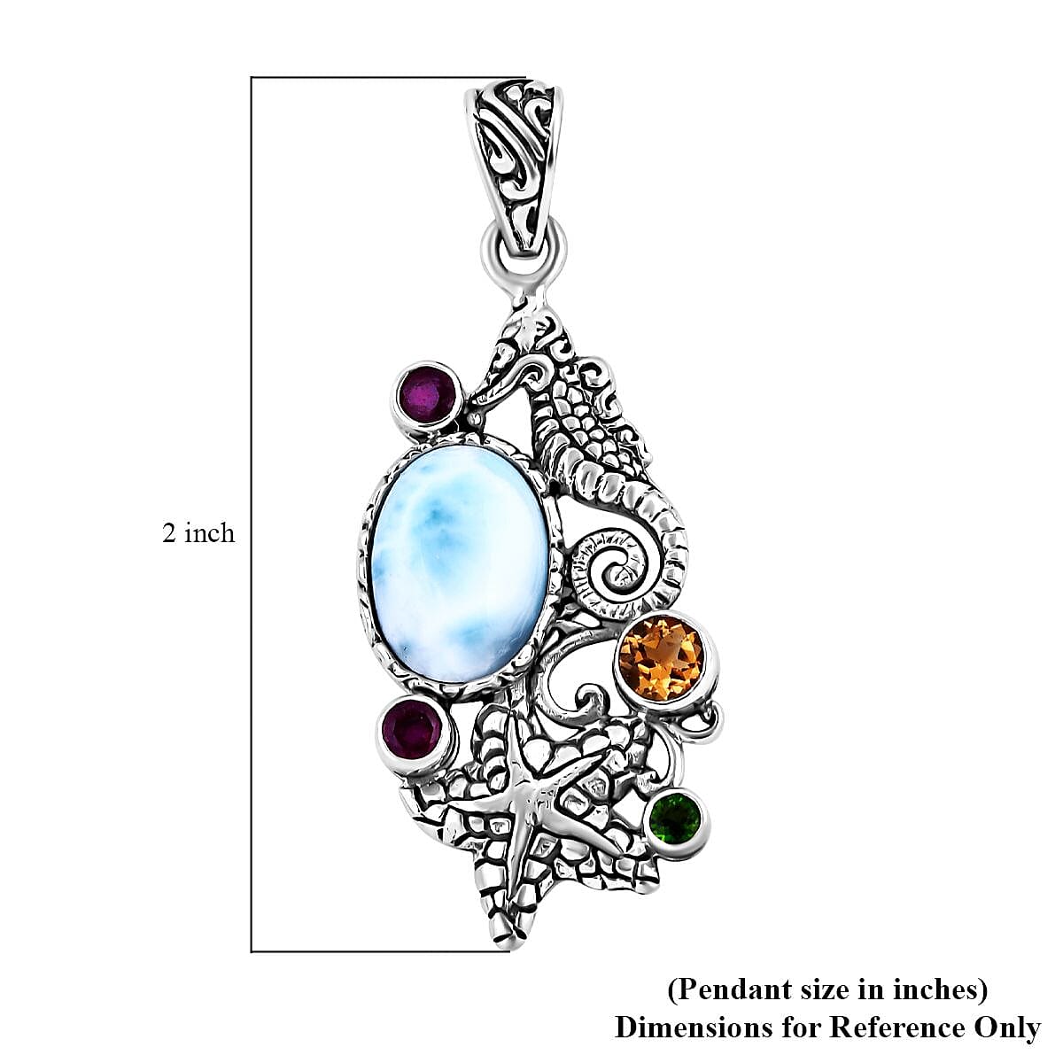 Bali Legacy Larimar and Multi Gemstone Seahorse and Starfish Pendant without Chain in Sterling Silver 8.00 ctw